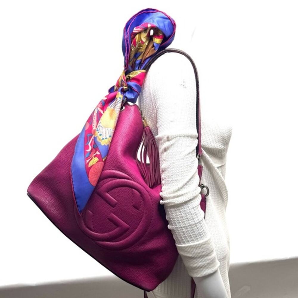 GUCCI Fuchsia Leather Soho w/tassel.Long strap and short strap/ 3 way bag. - Picture 14 of 14